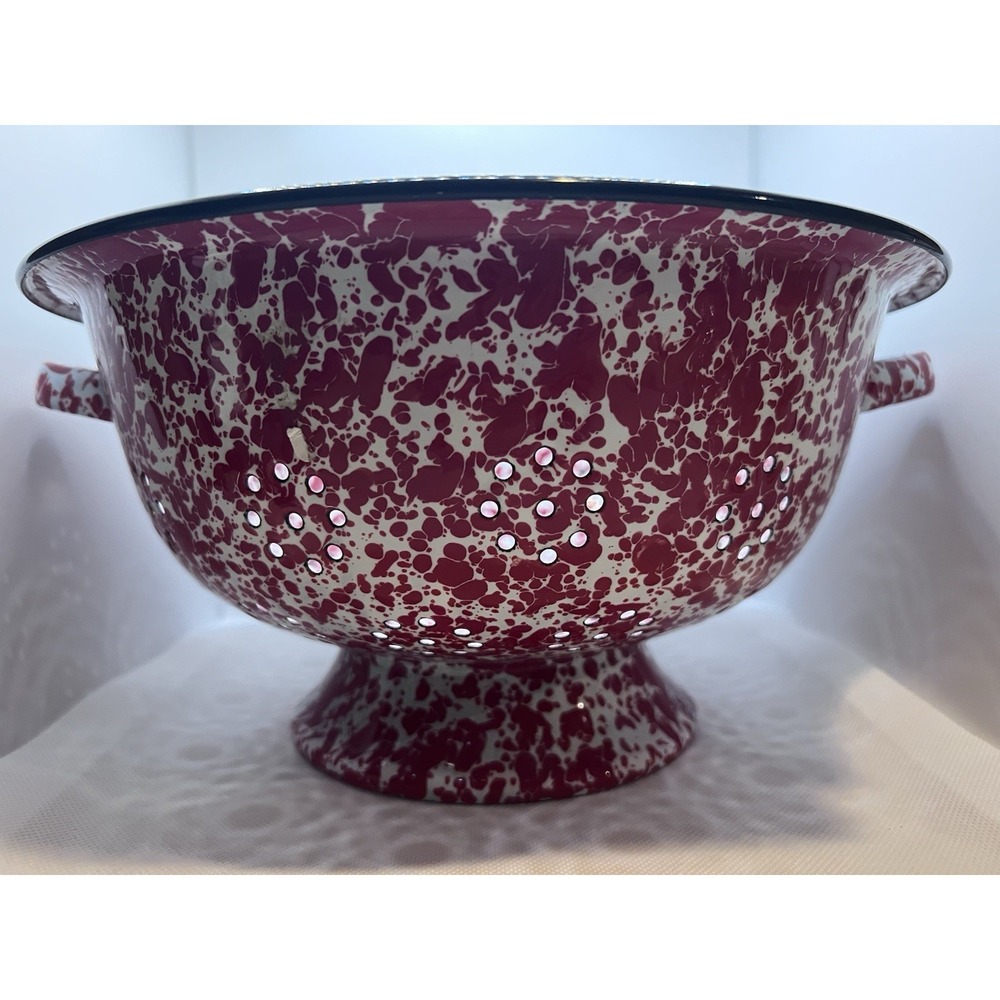 Crow Canyon Home Red Splatterware Enamel Colander 5 Qt Footed Pedestal Strainer